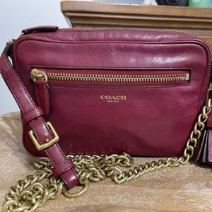 Coach Raspberry Leather Chain Shoulder Strap bag with Tassel Detail